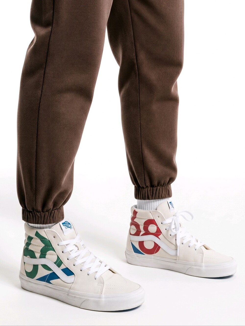 Vans White High-Top Sneakers with Multicolor Side Accents